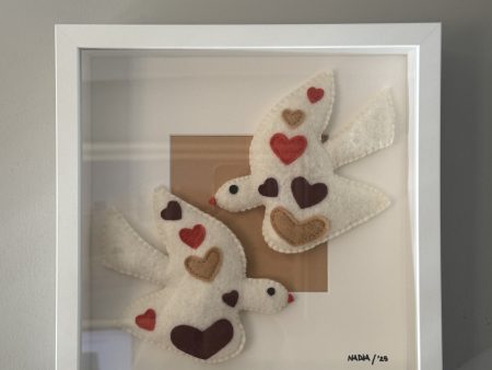 2 Beautiful Felt "Love Birds" Framed Wall Decor